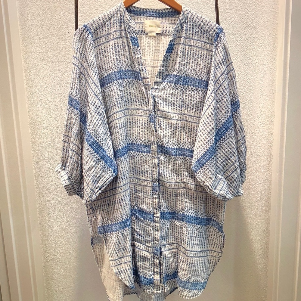 Maeve Blue and White Striped Button-Up Blouse